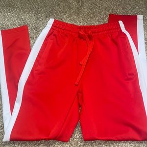 Red and white joggers